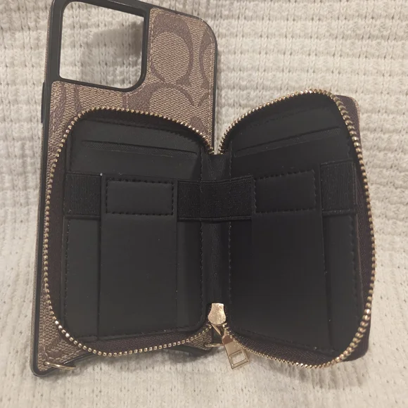 Coach Signature Brown IPhone Case with Gold Zipper - Picture 2 of 3